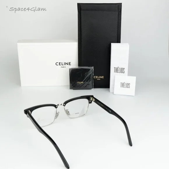 NEW Celine CL50026U 016 Shiny Palladium Black Demo Unisex Square Eyeglasses